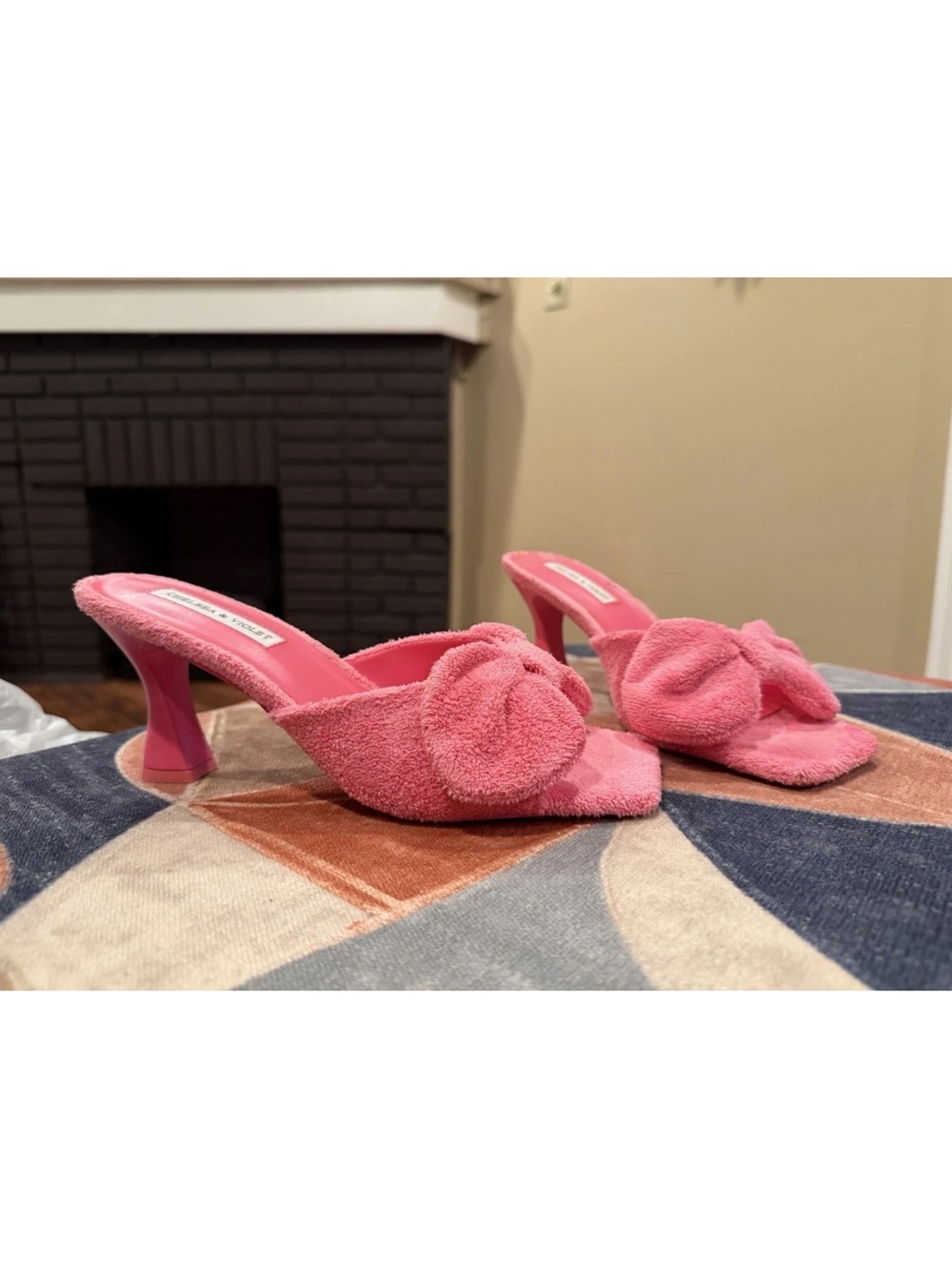 Chelsea and Violet Pink Terrycloth Bow Heeled Slides - Picture 3 of 4